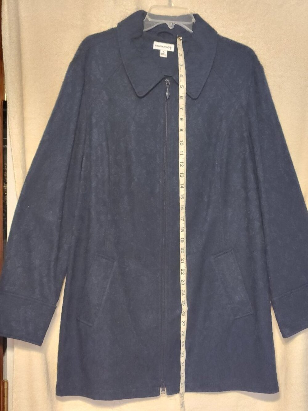 Navy Blue Zip front Blazer, orgeous embroidered fabric XL